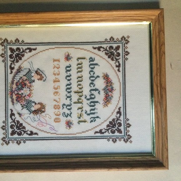 vintage needlework embroidery cross stitch sampler small framed - Picture 3 of 6